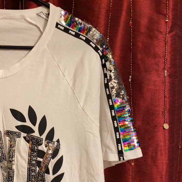 NWOT VS PINK rainbow/silver sequin flip tee - Picture 6 of 14